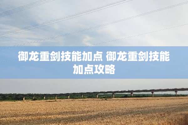 御龙重剑技能加点 御龙重剑技能加点攻略