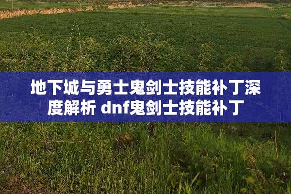 **城与勇士鬼剑士技能补丁深度解析 dnf鬼剑士技能补丁