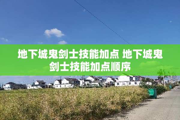 **城鬼剑士技能加点 **城鬼剑士技能加点顺序