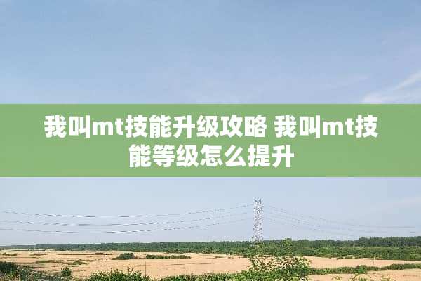 我叫mt技能升级攻略 我叫mt技能等级怎么提升