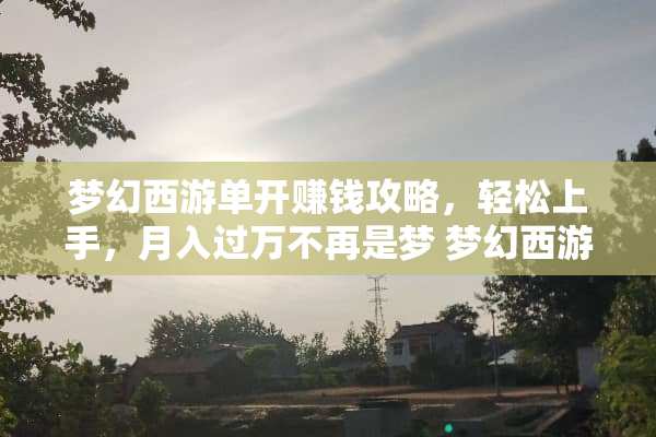 梦幻西游单开赚钱攻略，轻松上手，月入过万不再是梦 梦幻西游单开赚钱攻略