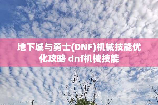**城与勇士(DNF)机械技能优化攻略 dnf机械技能