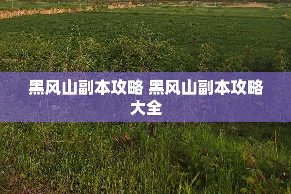 黑风山副本攻略 黑风山副本攻略大全
