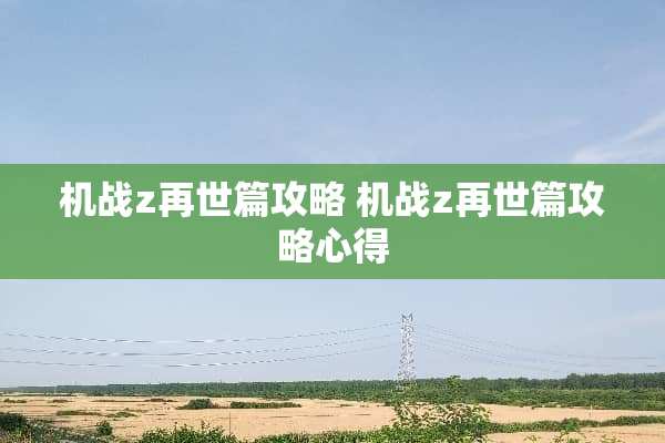 机战z再世篇攻略 机战z再世篇攻略心得