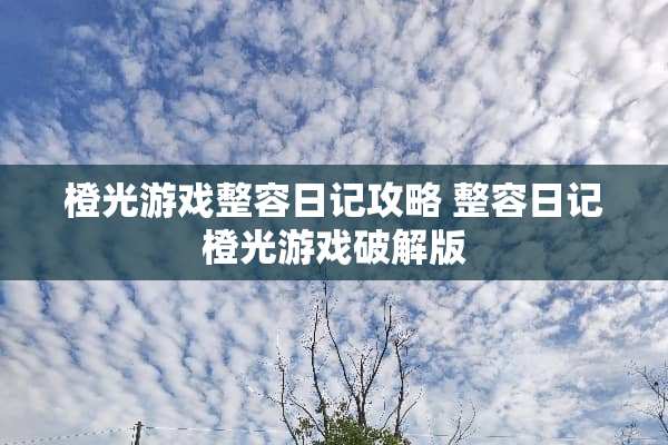 橙光游戏整容日记攻略 整容日记橙光游戏**版