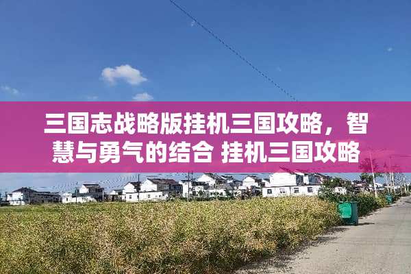三国志战略版挂机三国攻略，智慧与勇气的结合 挂机三国攻略