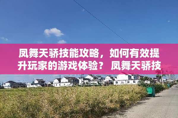 凤舞天骄技能攻略，如何有效提升玩家的游戏体验？ 凤舞天骄技能