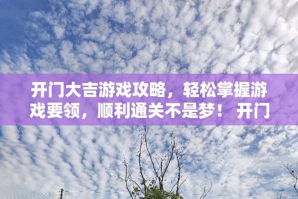 开门大吉游戏攻略，轻松掌握游戏要领，顺利通关不是梦！ 开门大吉游戏攻略