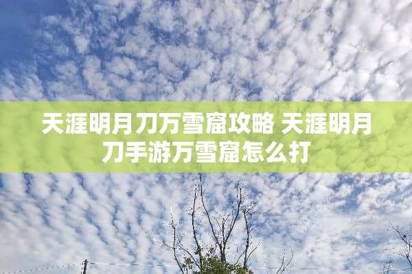天涯明月刀万雪窟攻略 天涯明月刀手游万雪窟怎么打