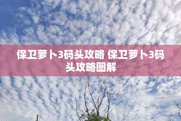 保卫萝卜3码头攻略 保卫萝卜3码头攻略图解
