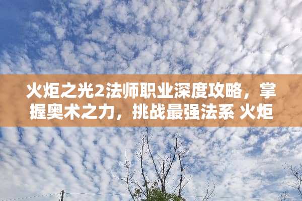 火炬之光2法师职业深度攻略，掌握奥术之力，挑战最强法系 火炬之光法师攻略