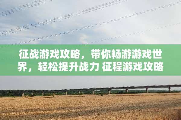 征战游戏攻略，带你畅游游戏世界，轻松提升战力 征程游戏攻略