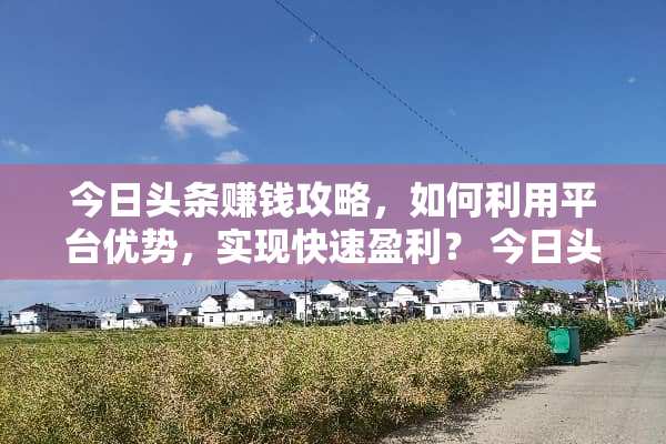 今日头条赚钱攻略，如何利用平台优势，实现快速盈利？ 今日头条赚钱攻略