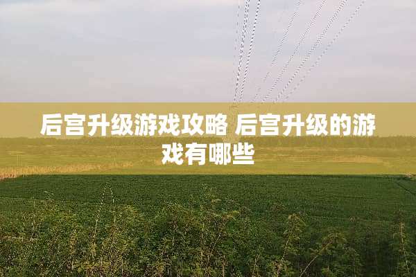 后宫升级游戏攻略 后宫升级的游戏有哪些