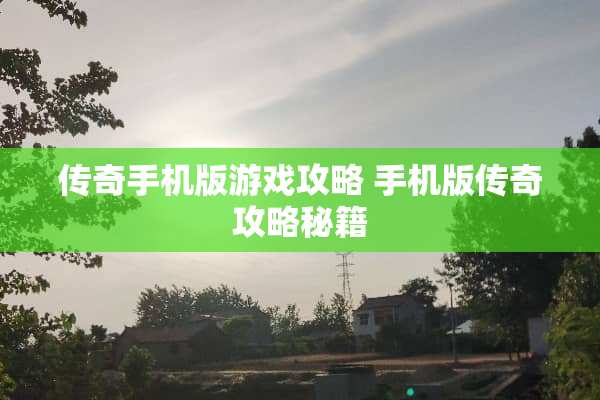 传奇手机版游戏攻略 手机版传奇攻略秘籍