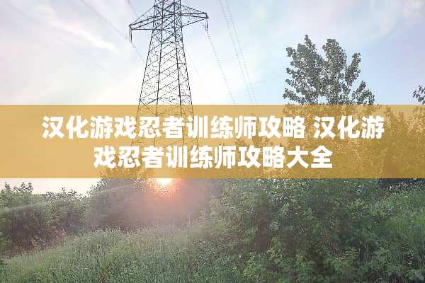 汉化游戏忍者训练师攻略 汉化游戏忍者训练师攻略大全
