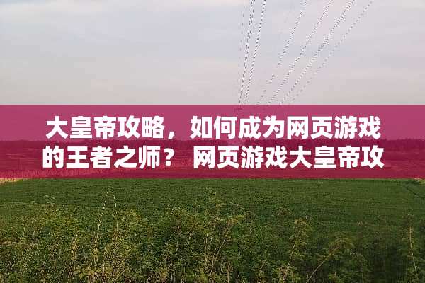 大皇帝攻略，如何成为网页游戏的王者之师？ 网页游戏大皇帝攻略