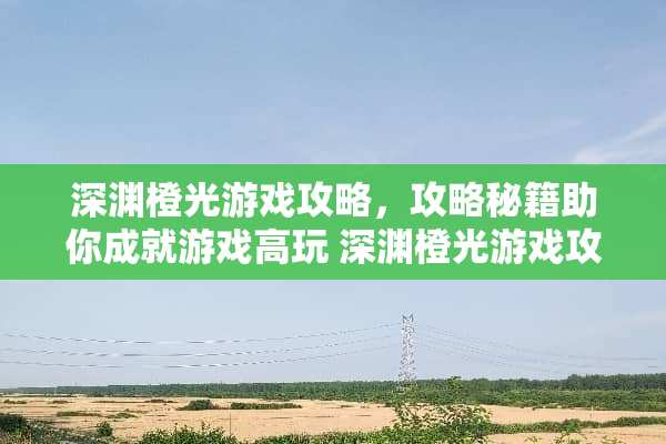 深渊橙光游戏攻略，攻略秘籍助你成就游戏高玩 深渊橙光游戏攻略