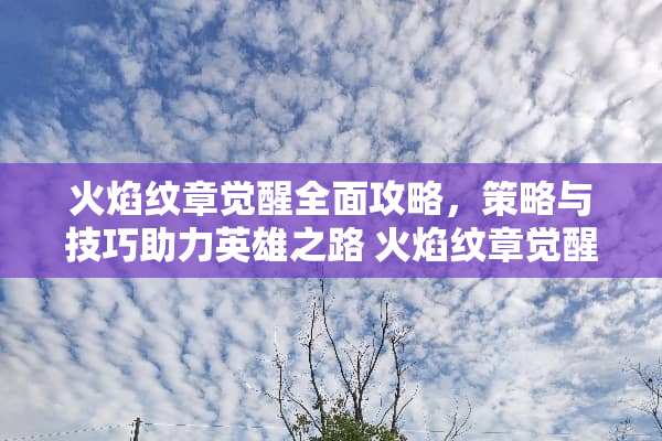 火焰纹章觉醒全面攻略，策略与技巧助力英雄之路 火焰纹章觉醒攻略