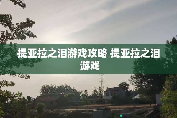 提亚拉之泪游戏攻略 提亚拉之泪 游戏