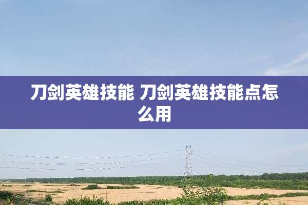刀剑英雄技能 刀剑英雄技能点怎么用