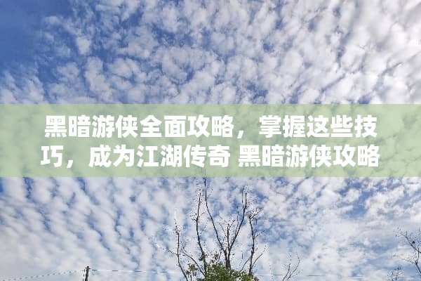 黑暗游侠全面攻略，掌握这些技巧，成为江湖传奇 黑暗游侠攻略