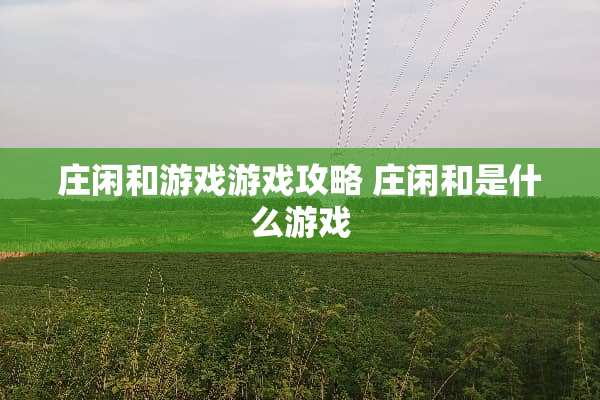 庄闲和游戏游戏攻略 庄闲和是什么游戏