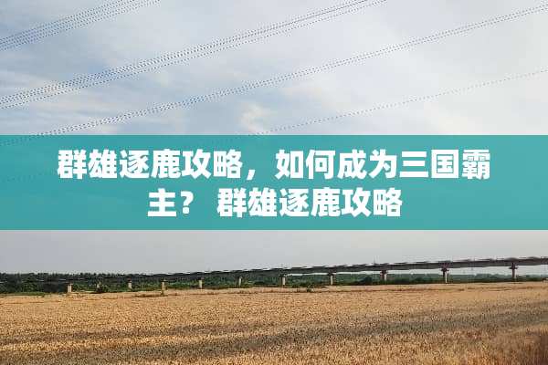 群雄逐鹿攻略，如何成为三国霸主？ 群雄逐鹿攻略
