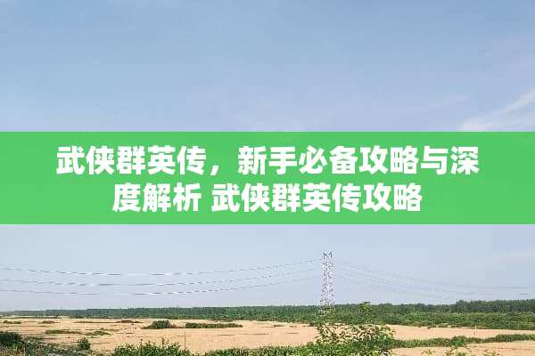 武侠群英传，新手必备攻略与深度解析 武侠群英传攻略