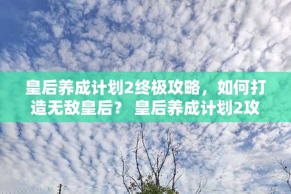 皇后养成计划2终极攻略，如何打造无敌皇后？ 皇后养成计划2攻略