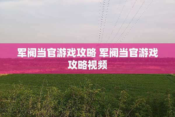 军阀当官游戏攻略 军阀当官游戏攻略视频