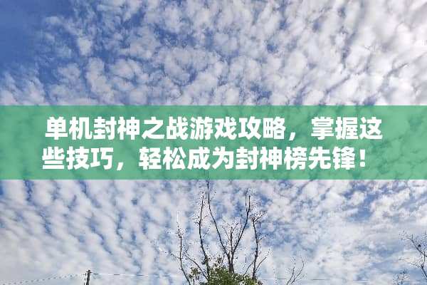 单机封神之战游戏攻略，掌握这些技巧，轻松成为封神榜先锋！ 单机封神之战游戏攻略