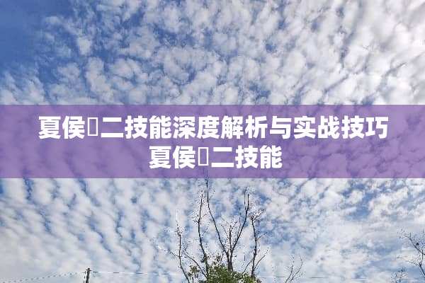 夏侯惇二技能深度解析与实战技巧 夏侯惇二技能