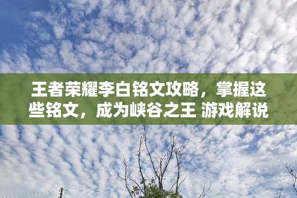 王者荣耀李白铭文攻略，掌握这些铭文，成为峡谷之王 游戏解说李白的铭文攻略