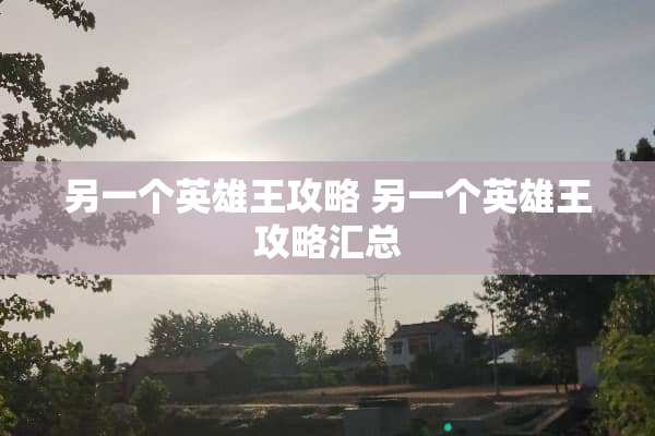 另一个英雄王攻略 另一个英雄王攻略汇总