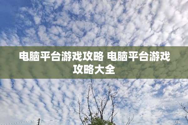 电脑平台游戏攻略 电脑平台游戏攻略大全