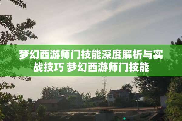 梦幻西游师门技能深度解析与实战技巧 梦幻西游师门技能