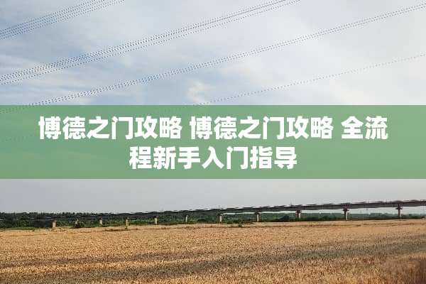 博德之门攻略 博德之门攻略 全流程新手入门指导