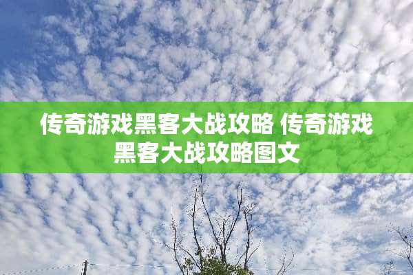 传奇游戏黑客大战攻略 传奇游戏黑客大战攻略图文