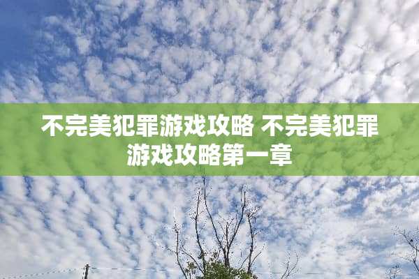 不完美犯罪游戏攻略 不完美犯罪游戏攻略第一章