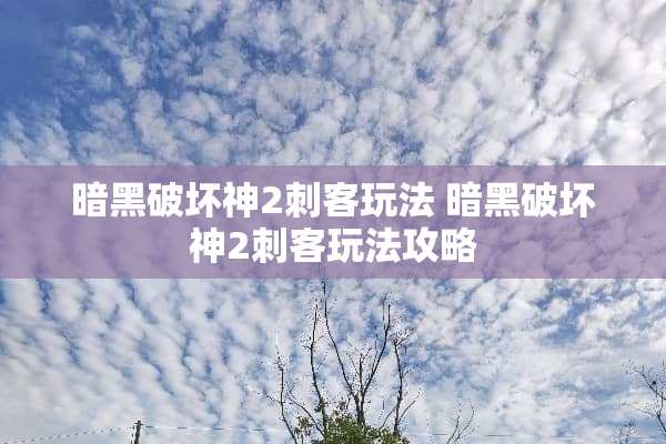 暗黑破坏神2刺客玩法 暗黑破坏神2刺客玩法攻略