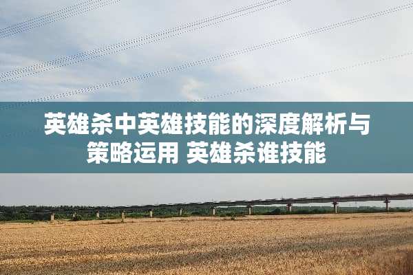 英雄杀中英雄技能的深度解析与策略运用 英雄杀谁技能