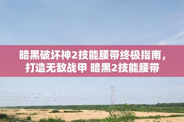 暗黑破坏神2技能腰带终极指南，打造无敌战甲 暗黑2技能腰带