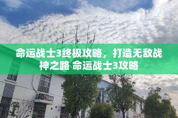 命运战士3终极攻略，打造无敌战神之路 命运战士3攻略