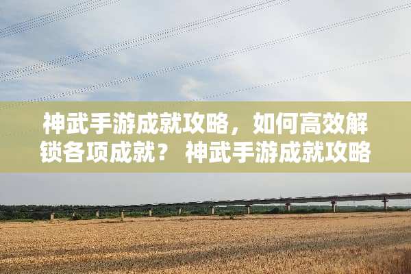 神武手游成就攻略，如何高效解锁各项成就？ 神武手游成就攻略