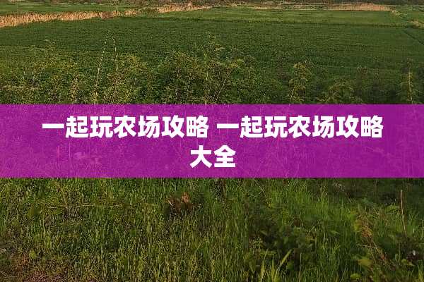 一起玩农场攻略 一起玩农场攻略大全