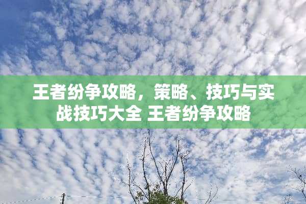 王者纷争攻略，策略、技巧与实战技巧大全 王者纷争攻略