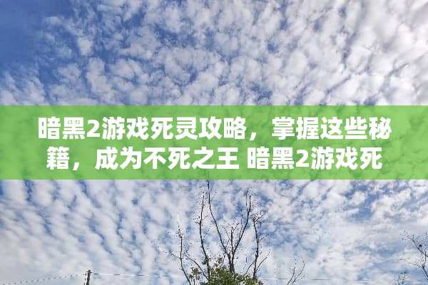 暗黑2游戏死灵攻略，掌握这些秘籍，成为不死之王 暗黑2游戏死灵攻略攻略