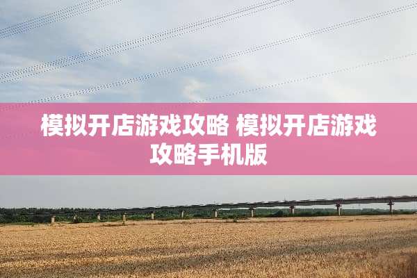 模拟开店游戏攻略 模拟开店游戏攻略手机版
