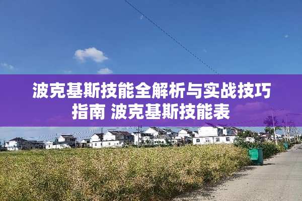 波克基斯技能全解析与实战技巧指南 波克基斯技能表